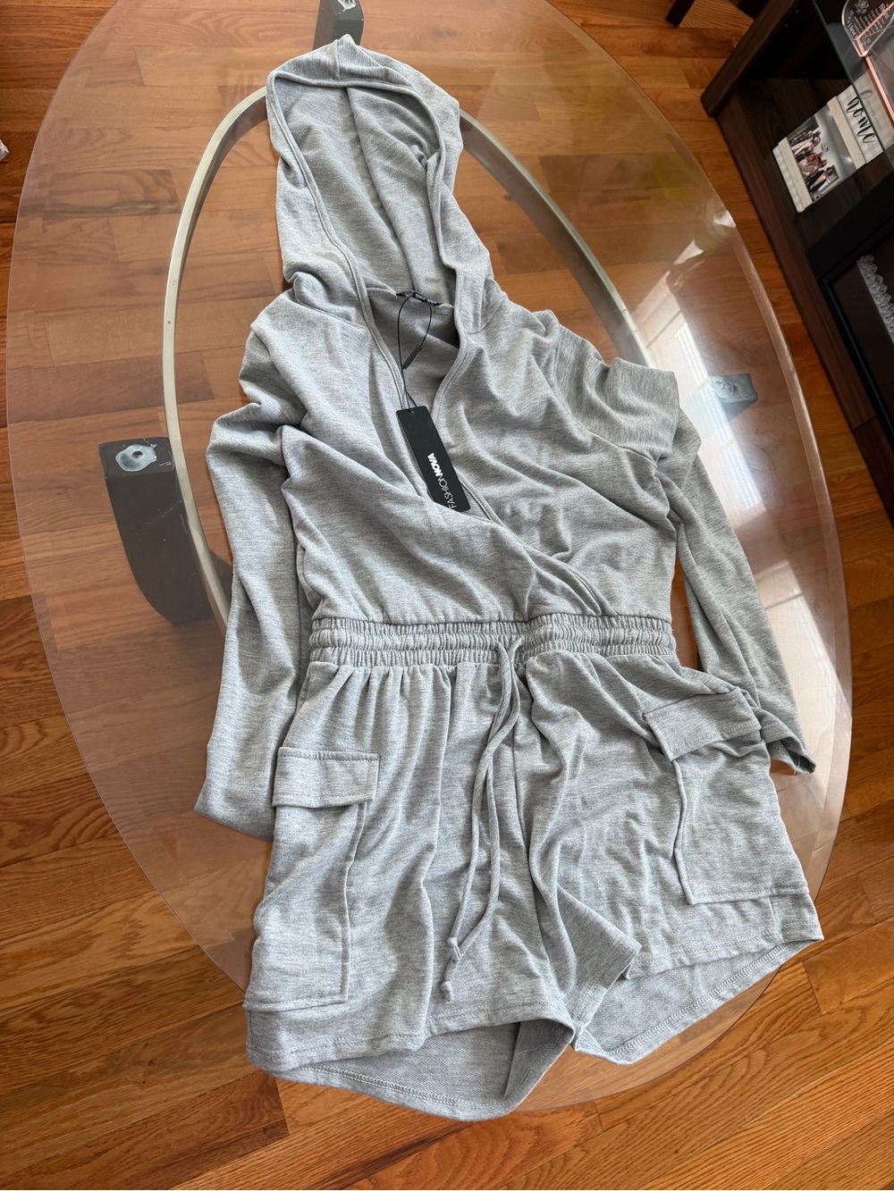 Fashion Nova Light Gray Hooded Romper